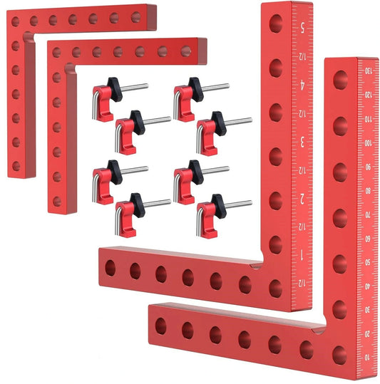 VEIKO 4-Pack 140mm Right Angle Clamps, Positioning Squares with MM/Inch Scale, Aluminum Alloy for Woodworking, Picture Frames, Cabinets, Drawers