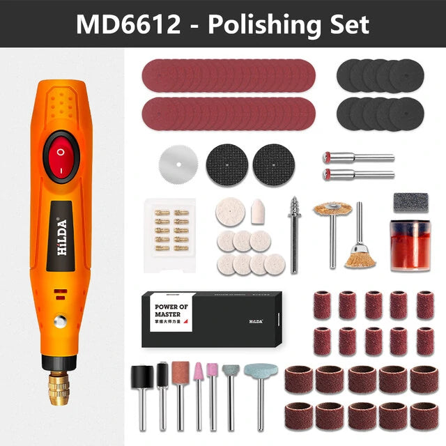 Electric Mini Rotary Tool Kit - HILDA Drill Grinder Engraving Pen & Accessories