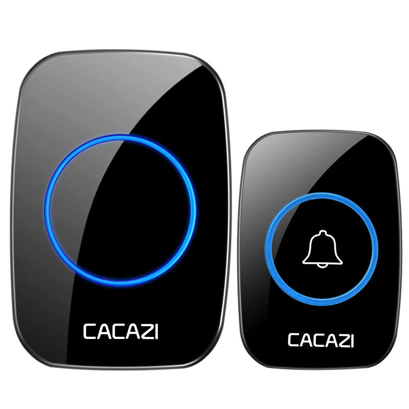 CACAZI Wireless Music Doorbell, 60 Chimes, 5 Volume Levels, 300M Range, IP44 Waterproof