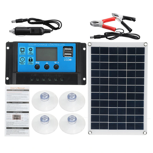 100W Solar Panel Kit with 10-100A LCD Controller for 12V Battery Charging in Caravans, Vans, Boats