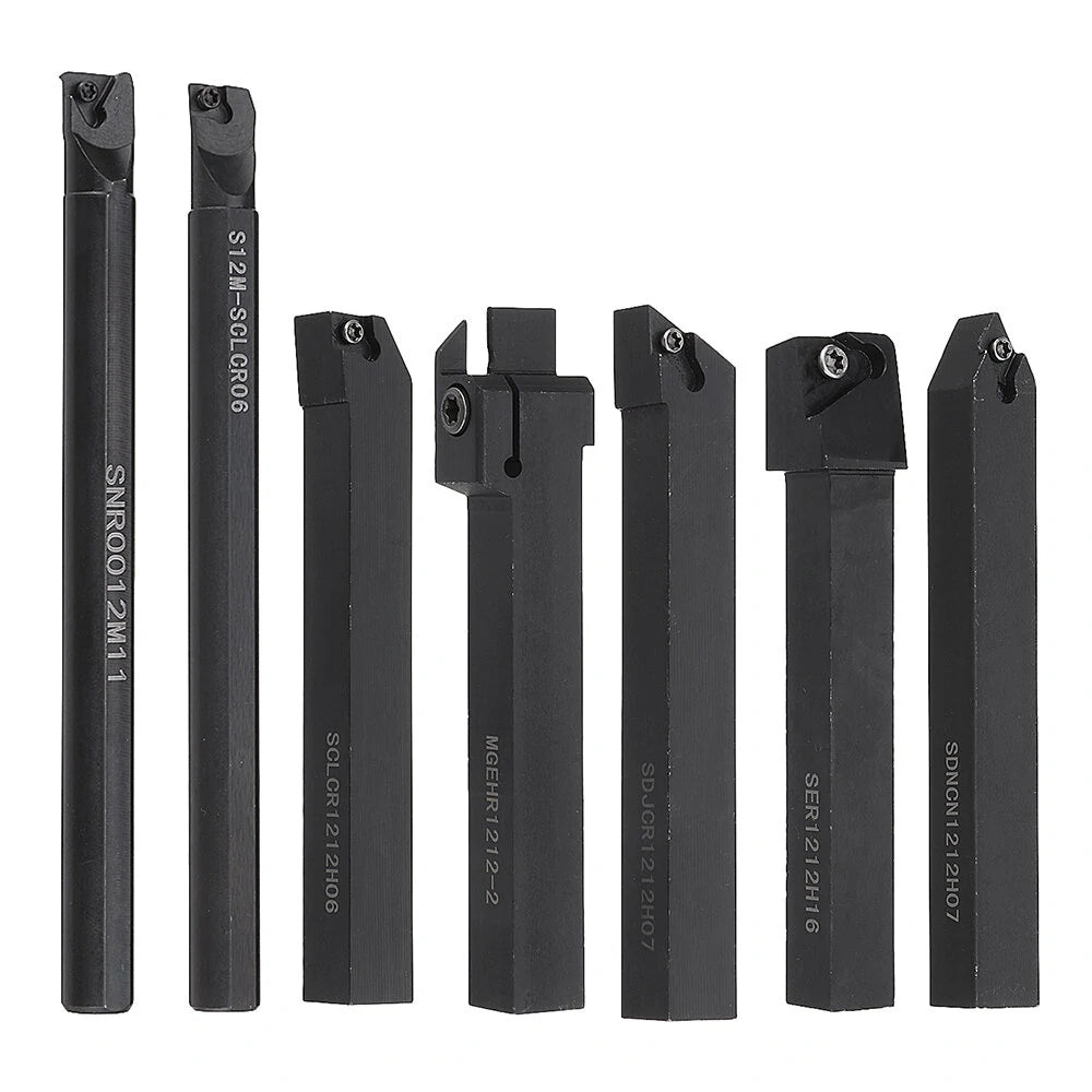 7pcs Lathe Boring Bar Set with 12mm Shank & Carbide Inserts