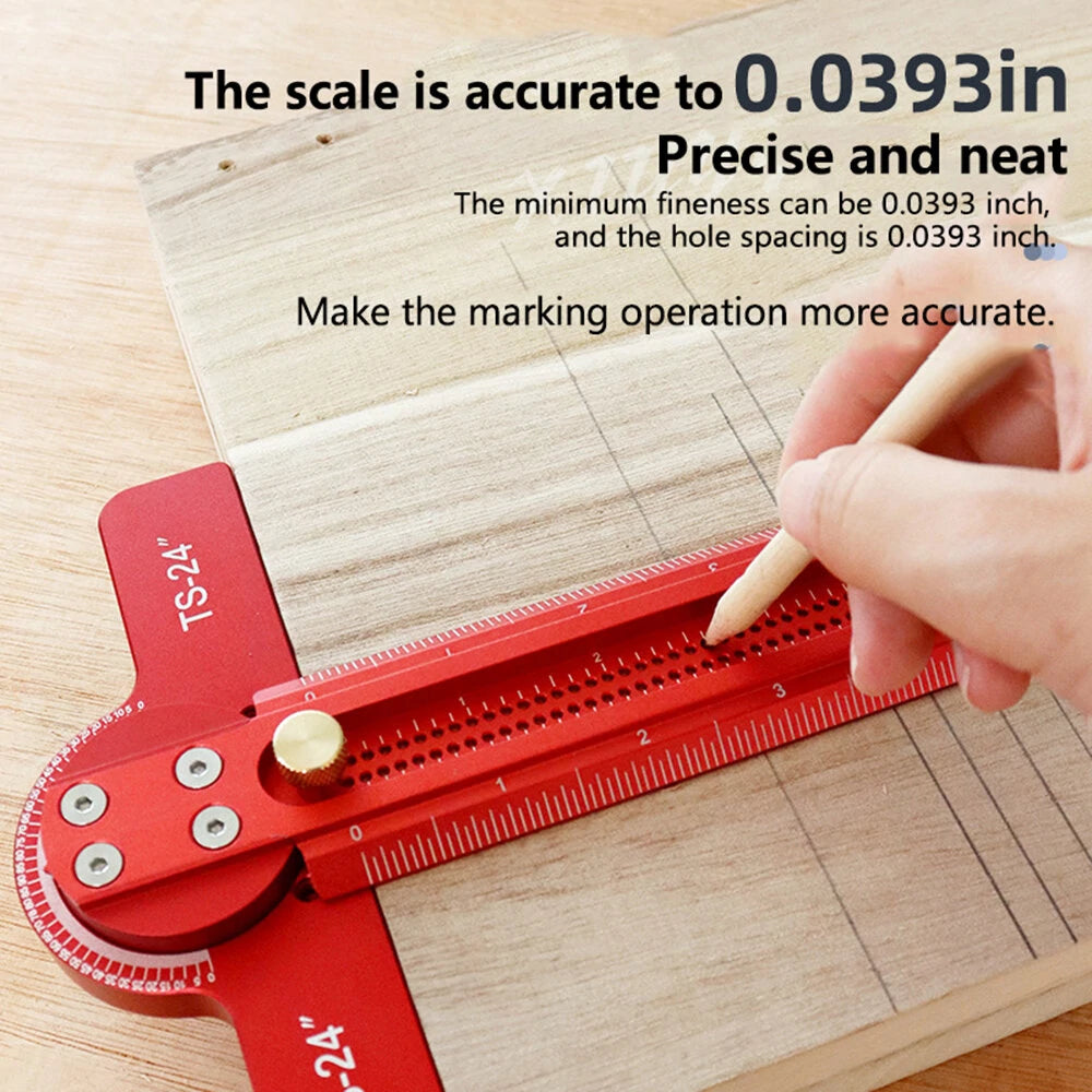 Aluminum Woodworking Ruler with 0-90° Angle Marking - Precise Imperial Measurements