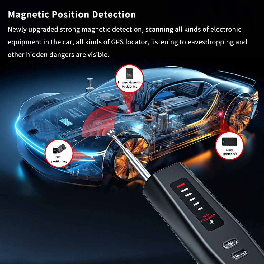 Portable Multi-Functional Camera Detector with Adjustable Sensitivity, Type-C Rechargeable, 500mAh, Detects 1MHz-6.5GHz, Long Battery Life, Anti-Snooping Device