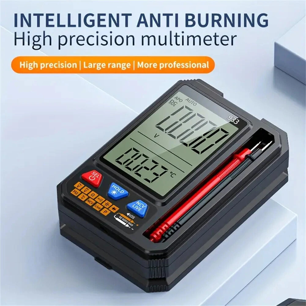 Multifunctional Multimeter 933/933S with Intelligent Overload Protection, Backlit Display, Non-Contact Voltage Detection, Live Neutral Testing, Voice Broadcast – Ideal for Electricians and Home Use