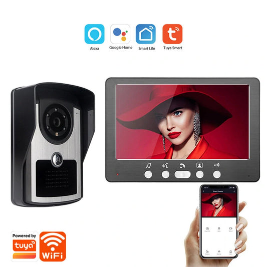 7-inch 1080P Tuya WiFi Video Doorbell System, Remote Unlock, Night Vision, IP55 Waterproof, Wireless with LCD Monitor for Home Security