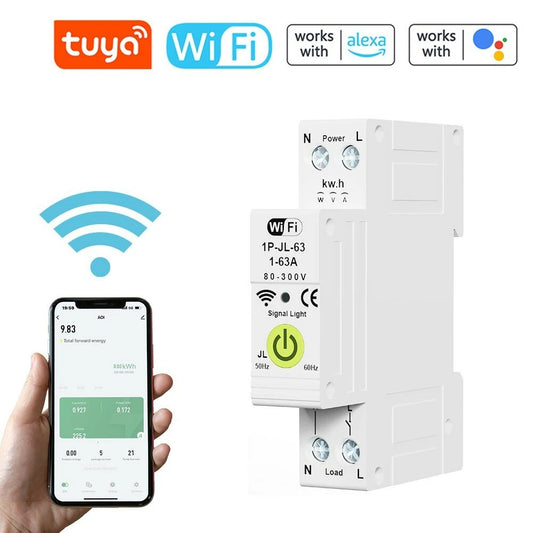 Tuya Smart WiFi Circuit Breaker with Timing, Energy Meter, and Voice Control for Alexa & Google Assistant