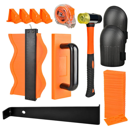 High-Quality 7-in-1 Laminate Flooring Tool Kit: Includes Tapping Block, Pull Bar, Contour Gauge, Rubber Mallet for Easy Installation