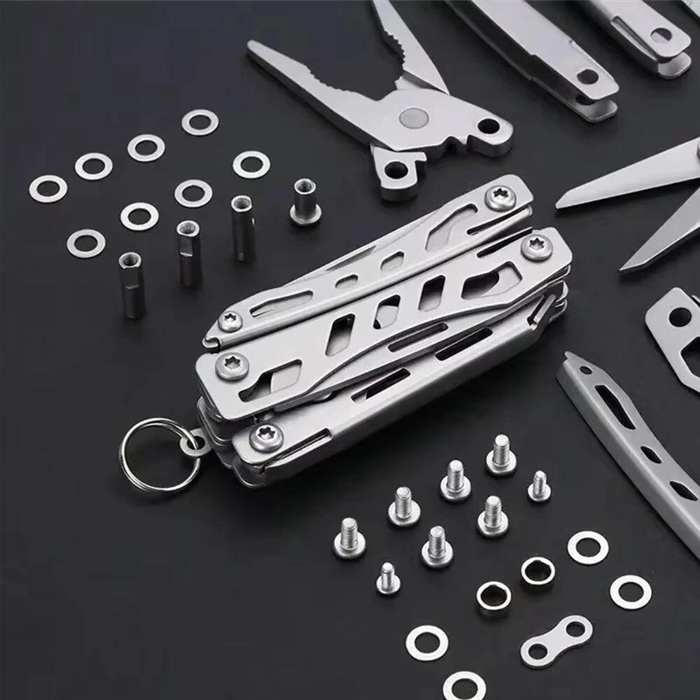 10-in-1 Multifunctional Mini EDC Tool - Stainless Steel Pliers, Screwdriver, Bottle Opener & Portable Outdoor Multitool