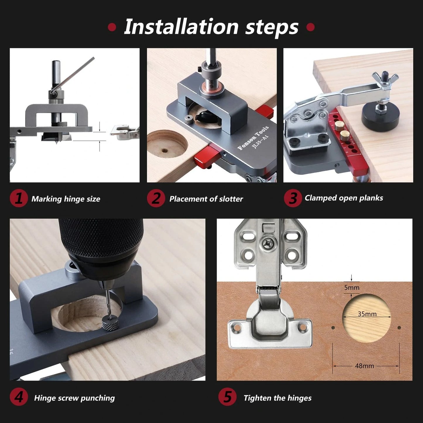 Fonson Tools 35mm Concealed Hinge Drilling Guide for Woodworking Cabinet and Door Mounting