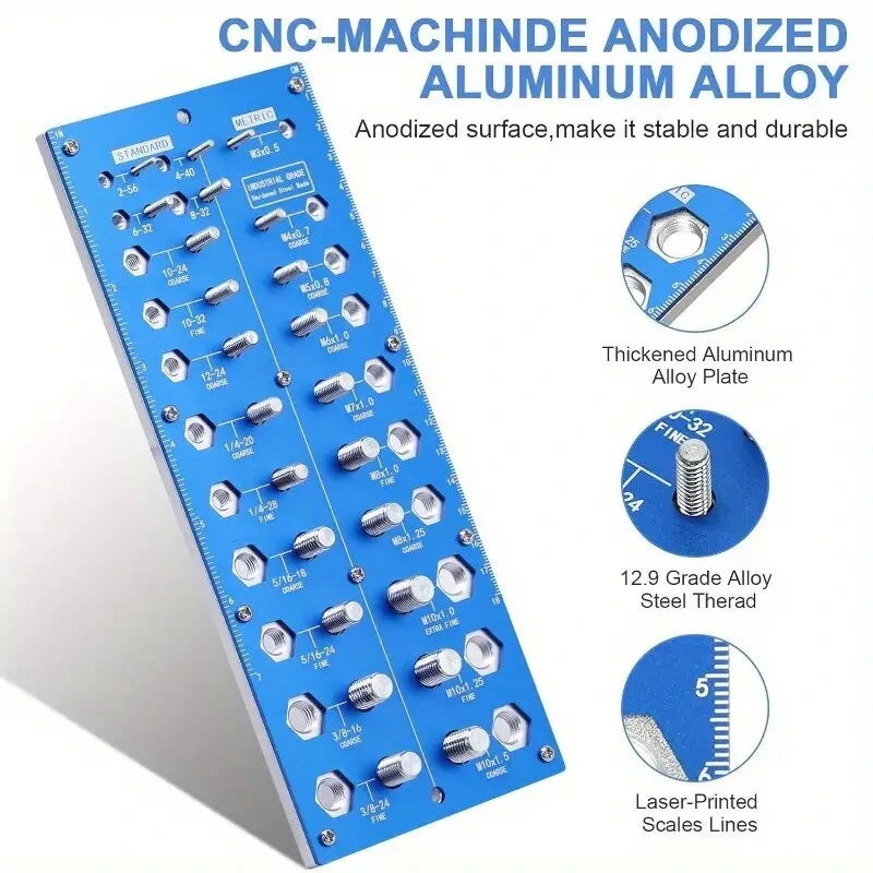 Metal Nut & Bolt Thread Checker Set - 21 SAE & 17 Metric Sizes for Easy Sorting & Identification