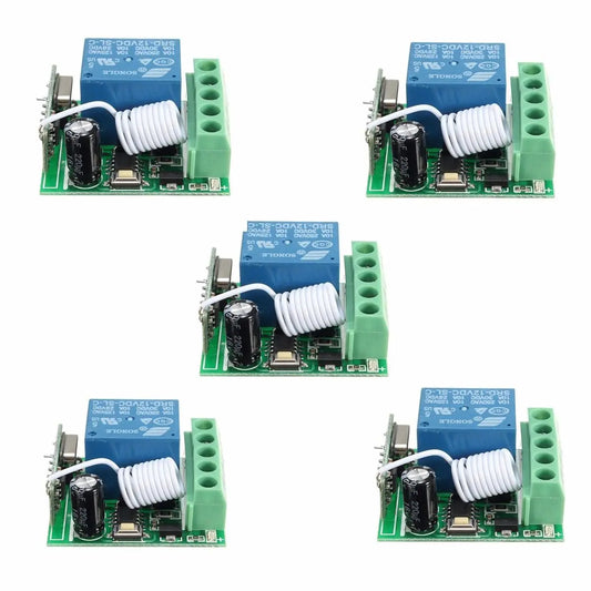 5-Pack DC12V 10A 1CH 433MHz Wireless RF Remote Control Relay Switch Receiver