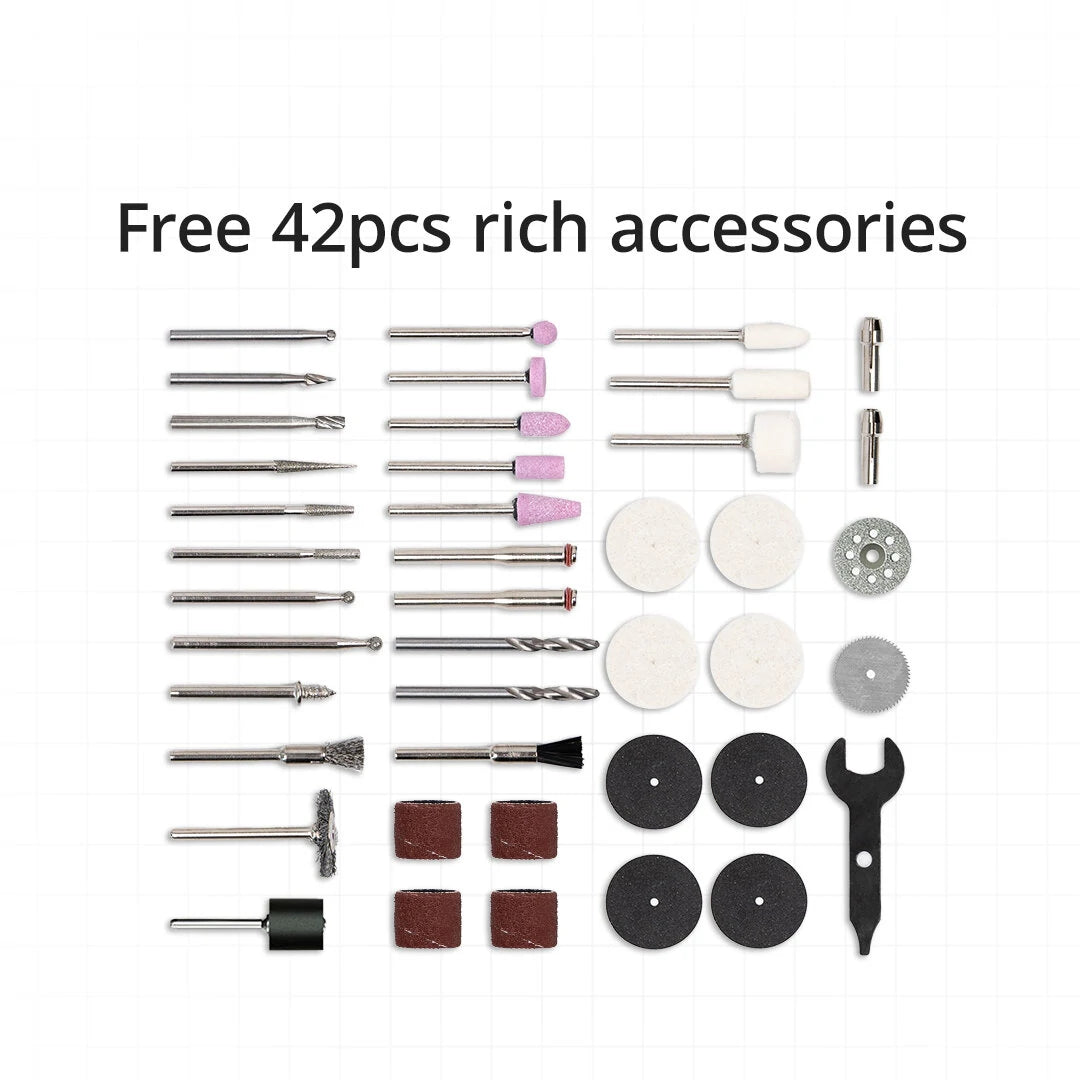 AtuMan EP2 42-in-1 Electric Sanding Pen - 5 Speeds, 7.2V, 1100mAh Battery, Lightweight & Compact with 43-Piece Accessory Kit for Polishing, Drilling, Cutting
