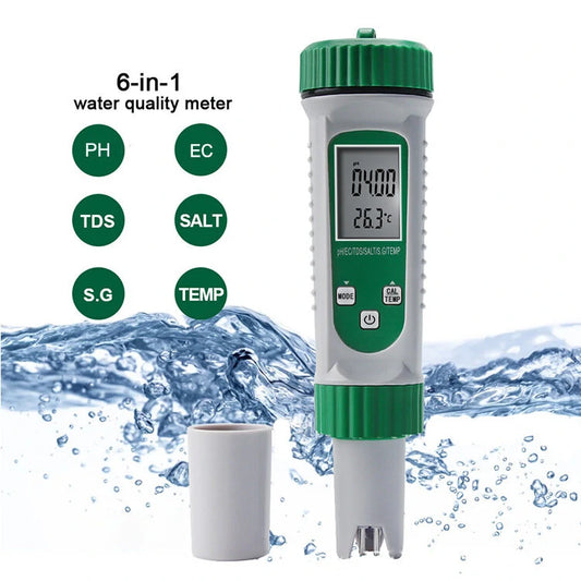 6-in-1 Multi-function Water Quality Tester: PH, EC, TDS, Salt, S.G, Temp Measurement Pen