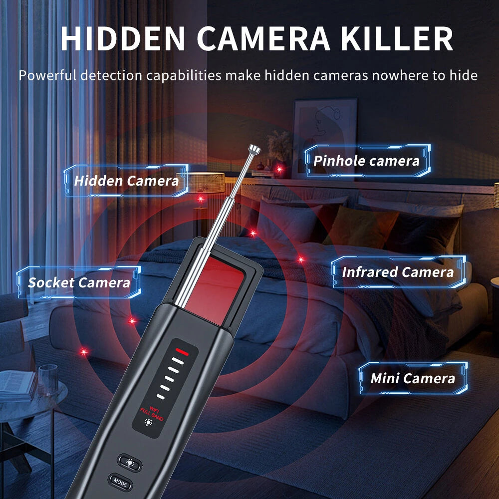 Portable Multi-Functional Camera Detector with Adjustable Sensitivity, Type-C Rechargeable, 500mAh, Detects 1MHz-6.5GHz, Long Battery Life, Anti-Snooping Device