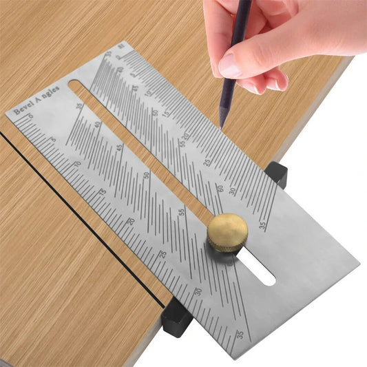 Stainless Steel T-Type Square Ruler & Dovetail Marking Gauge for Woodworking