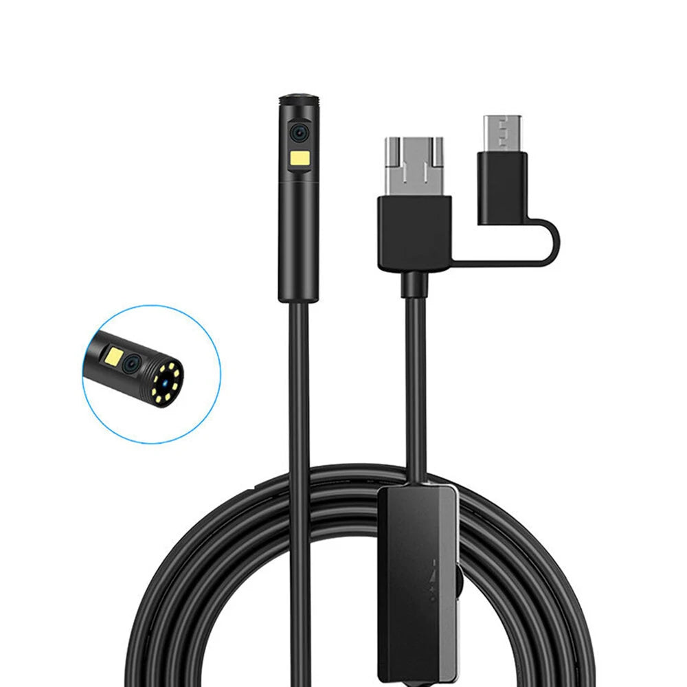 Dual Lens Endoscope Camera AN100 - Waterproof IP68, 9 LED, Soft/Rigid Wire for Smartphone (5.5mm/8mm)