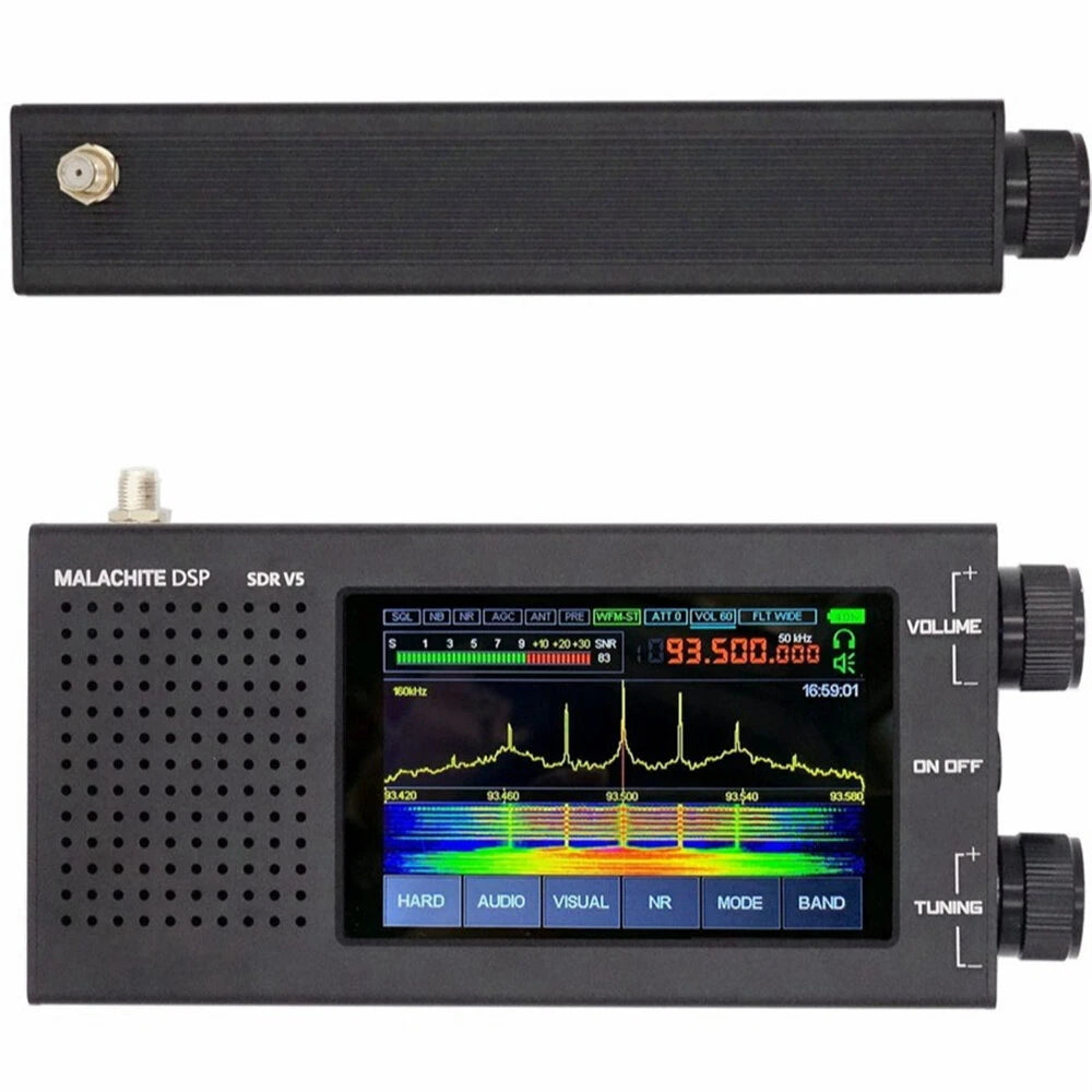 Malachite V5 DSP SDR Receiver with 10kHz-2GHz Frequency Range, CNC Aluminum Housing, 5000mAh Battery, USB-C Charging, LCD Touchscreen Radio