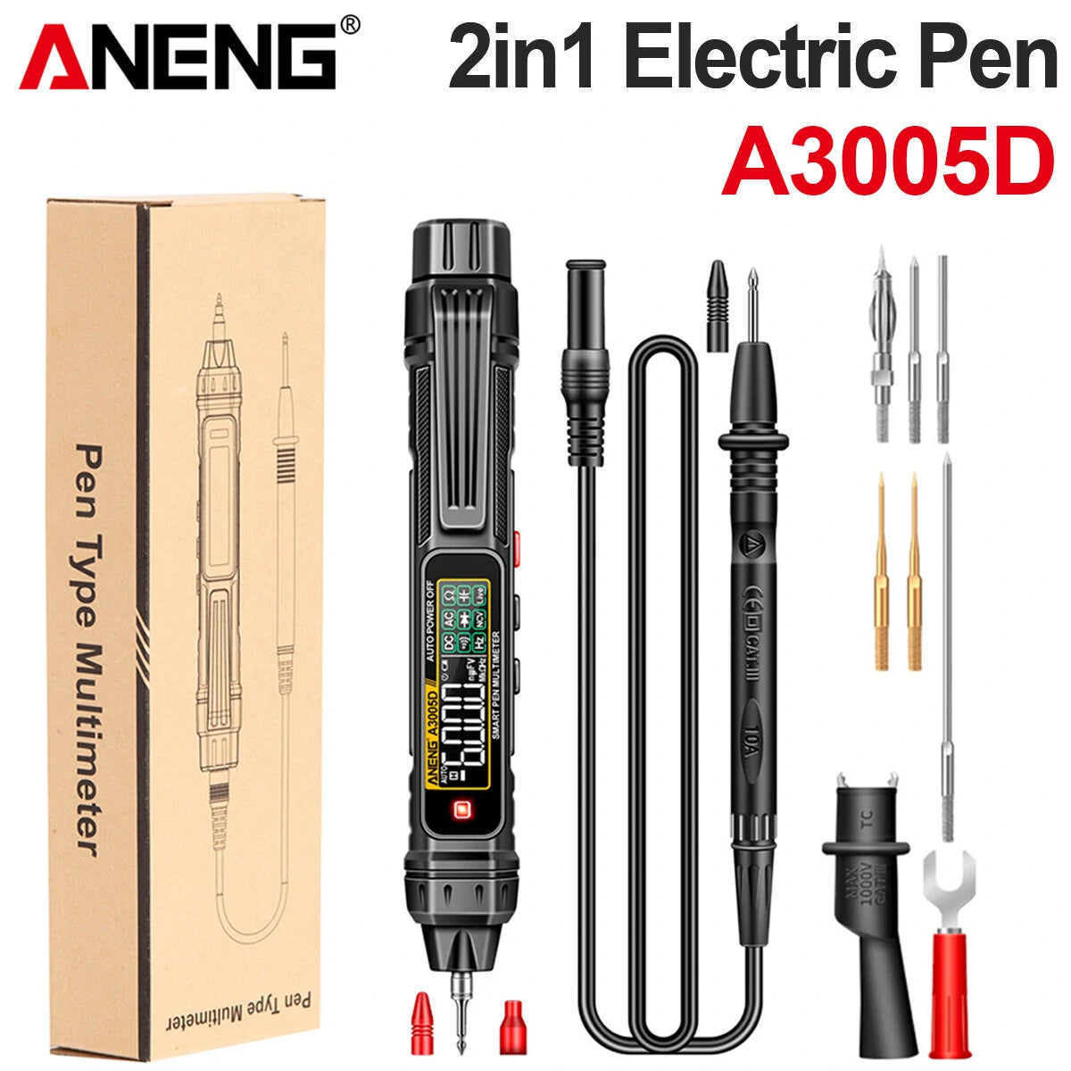 ANENG A3005D 2-in-1 Multimeter Test Pen with VA Color Display, Auto Shutdown, NCV Induction, Non-Contact Detection, High Portability for Electricians & DIY Enthusiasts