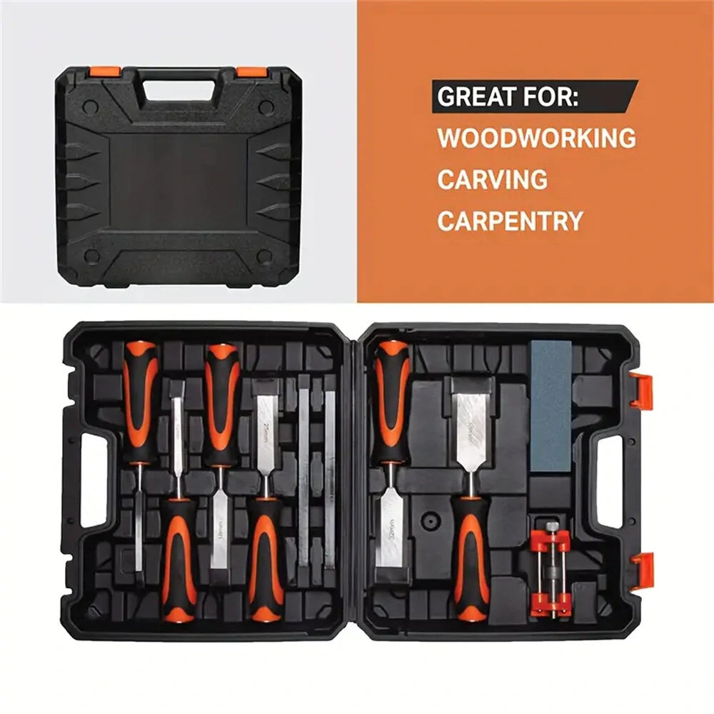 16-Piece Premium Wood Carving & Chisel Set with Honing Guide, Heat-Treated 60 Cr-V & Sharpening Stone