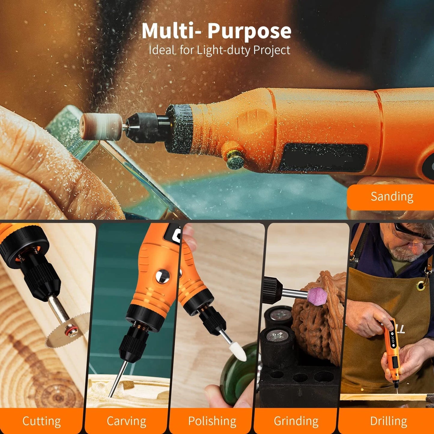 5-Speed Mini Cordless Rotary Tool Kit with USB Charging & 55 Accessories, 3.7V Power for Sanding, Polishing, Drilling, Etching, Engraving, DIY Crafts