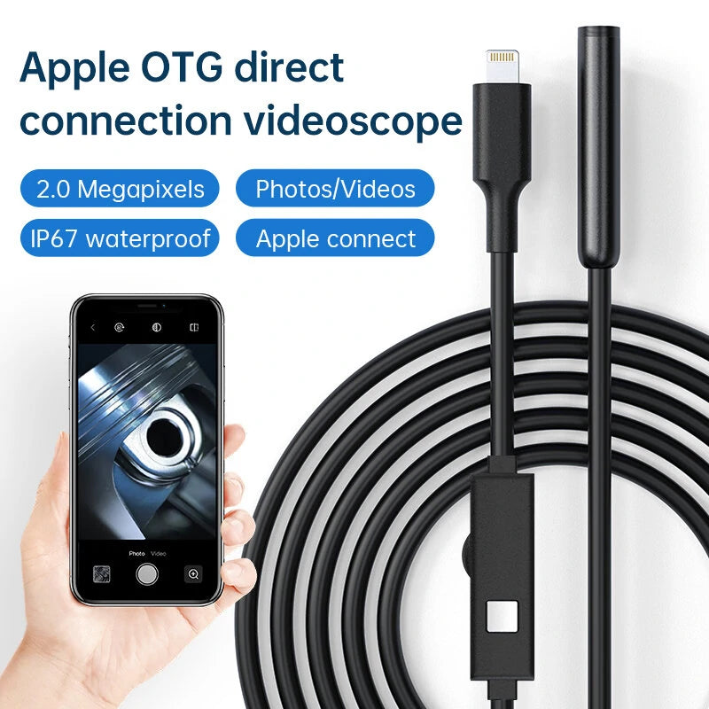 3-in-1 1920P HD Inspection Camera, IP67 Waterproof Borescope for iPhone / Android / Type-C, 8mm Lens, LED Lights, Flexible or Semi-Rigid Cable