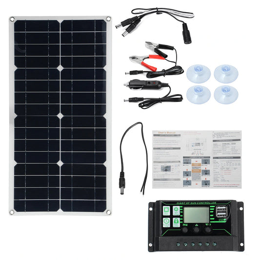 Semi-Flexible 250W Portable Solar Panel Kit with Dual DC USB Charger and 60A/100A Controller