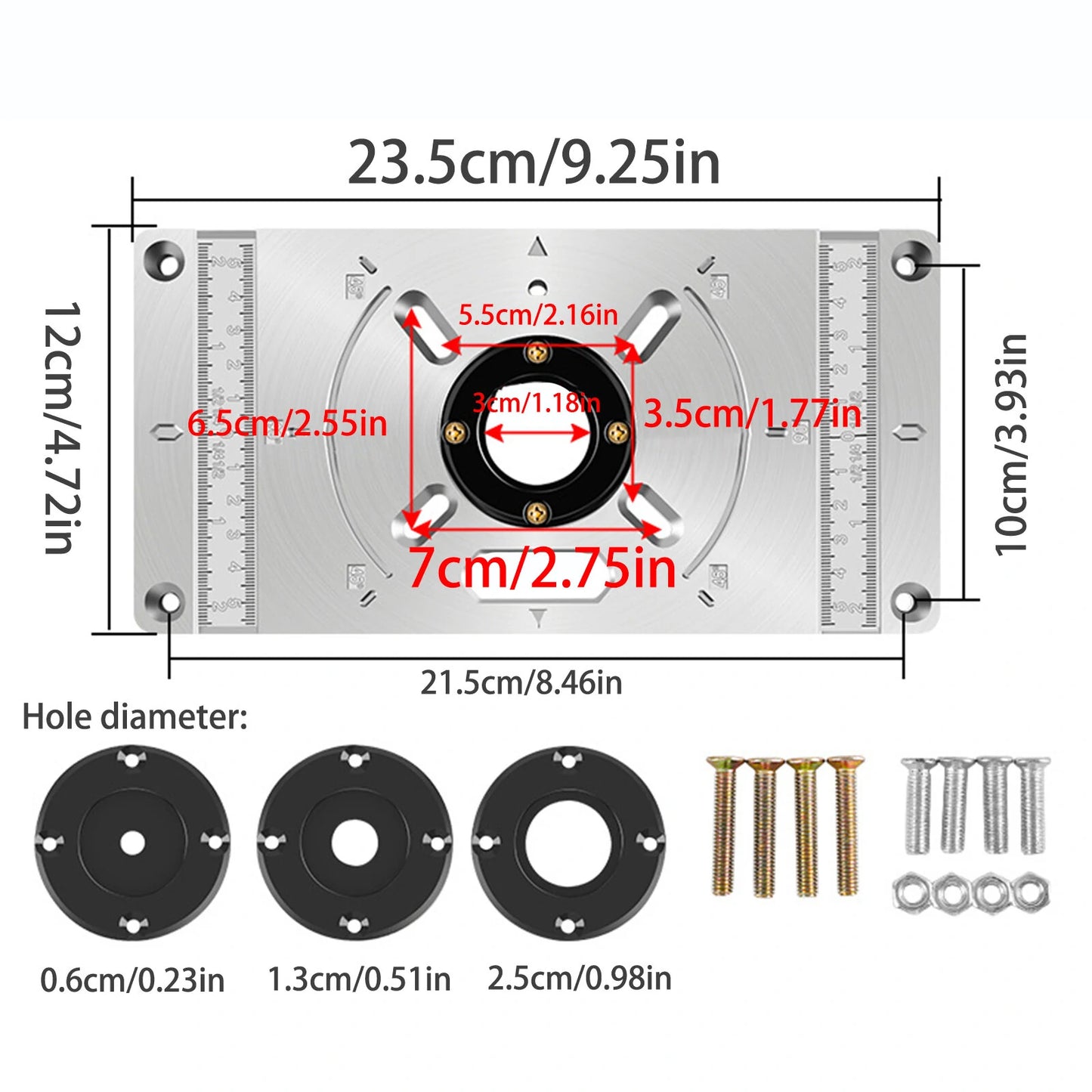 Aluminum Alloy Router Table Insert Plate for Trim Routers with Accessories – Woodworking and Milling Tools
