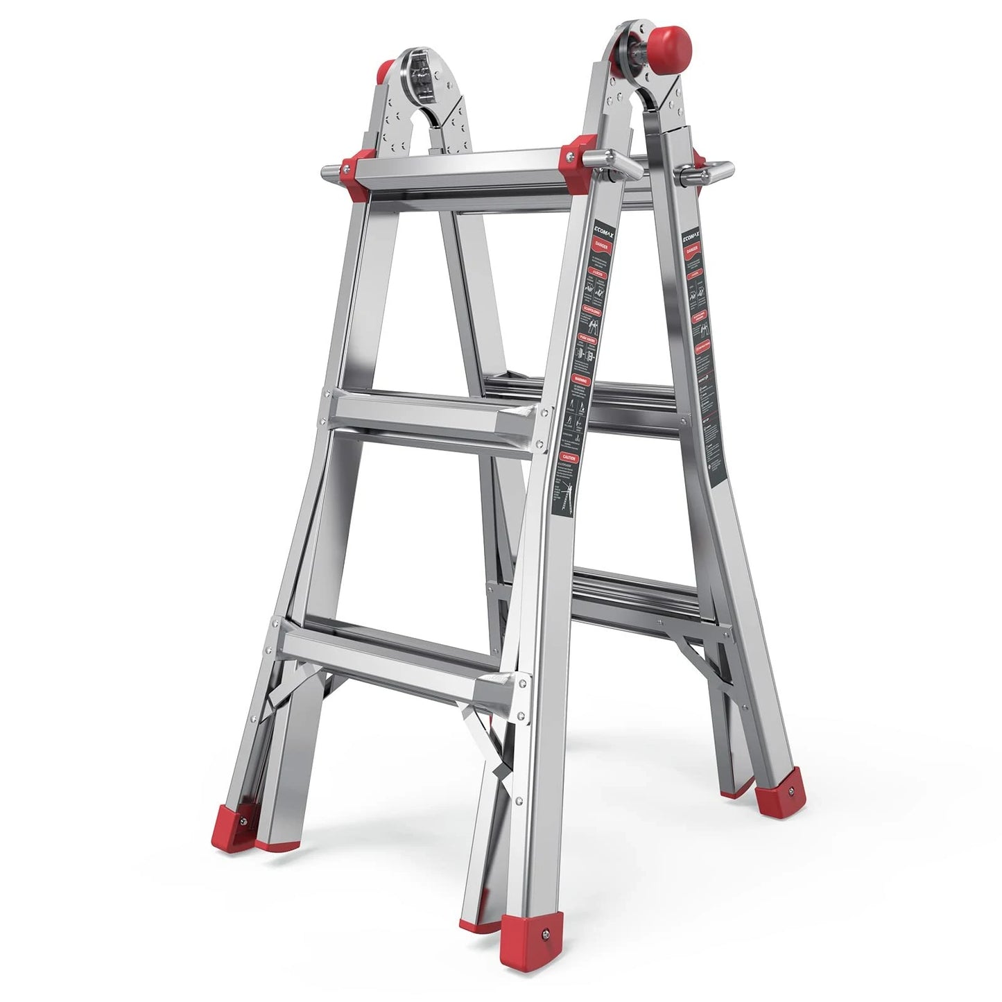 Ecomax 13 ft Aluminum Telescoping Ladder, 300 lbs Capacity, Non-Slip Folding Extension Ladder, Multi-Position Step Ladder, Silver