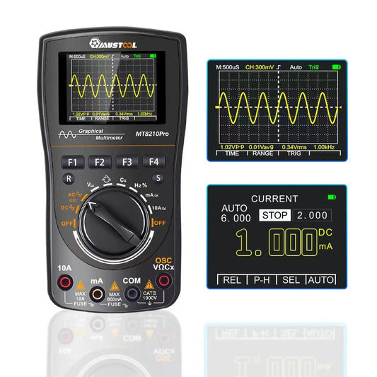 Mustool MT8210PRO 10MHz Bandwidth 50Msps Auto Oscilloscope with High-Frequency ACV Measurement & Energy Efficient Auto Sleep