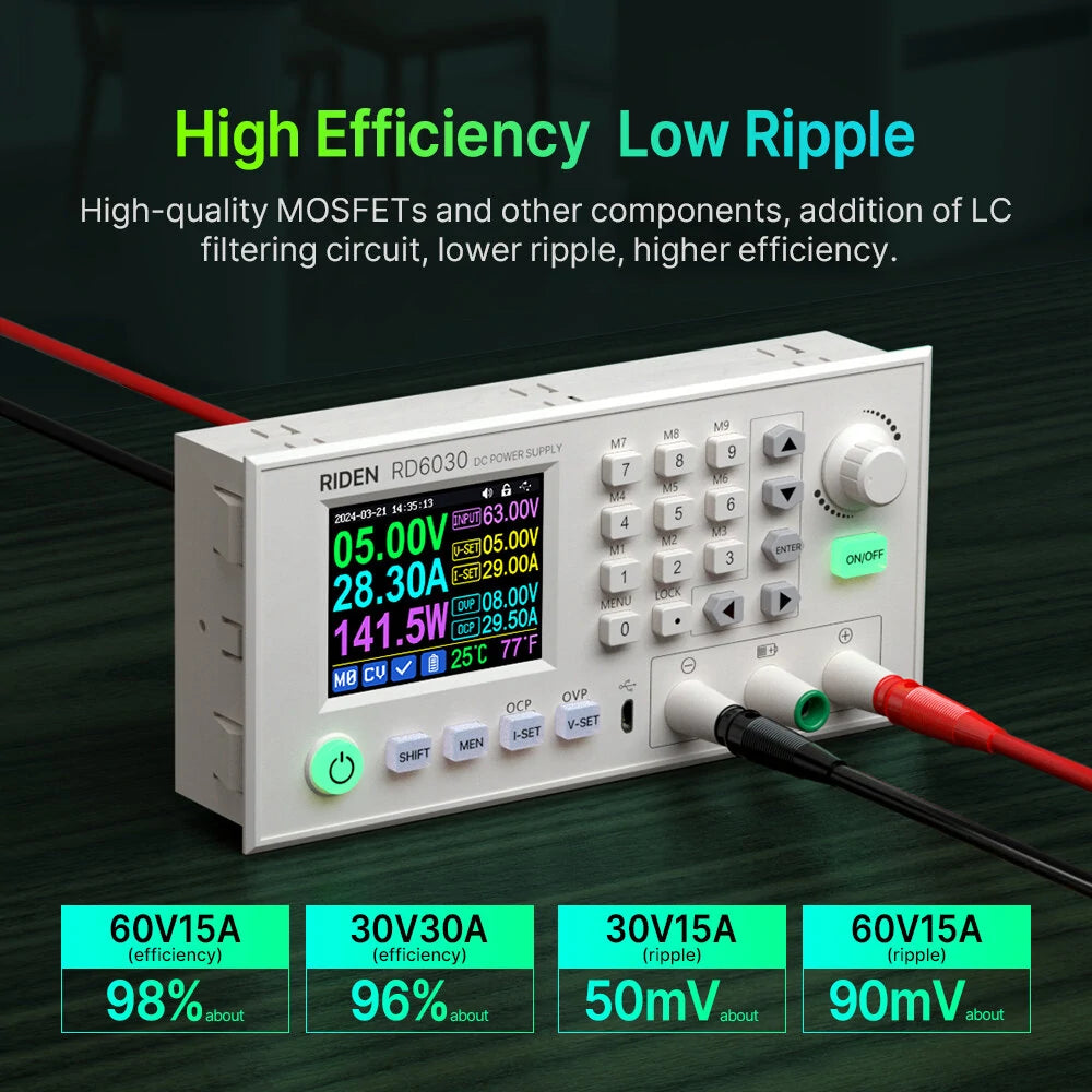 60V 30A Adjustable DC Step-Down Converter Power Supply Module for Lab & Battery Charging - RIDEN RD6030/W