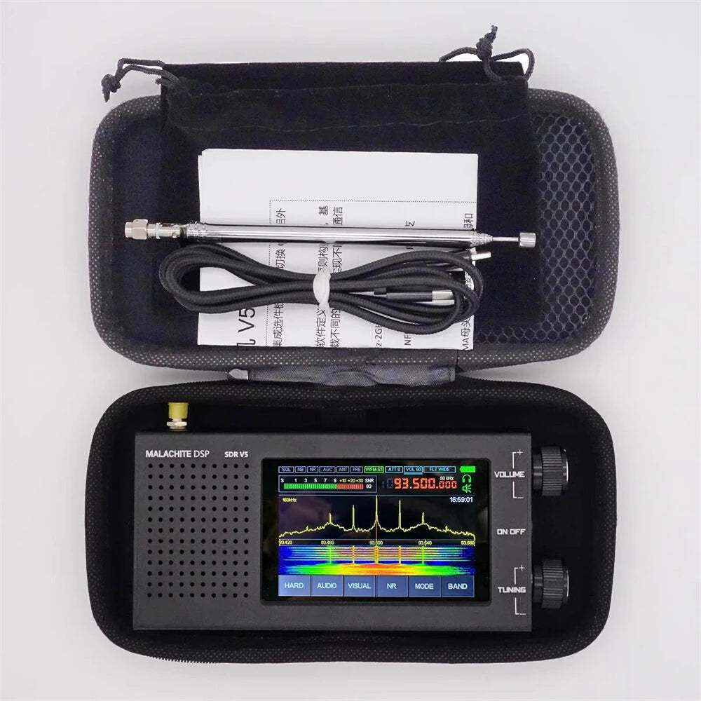 Malachite V5 DSP SDR Receiver with 10kHz-2GHz Frequency Range, CNC Aluminum Housing, 5000mAh Battery, USB-C Charging, LCD Touchscreen Radio