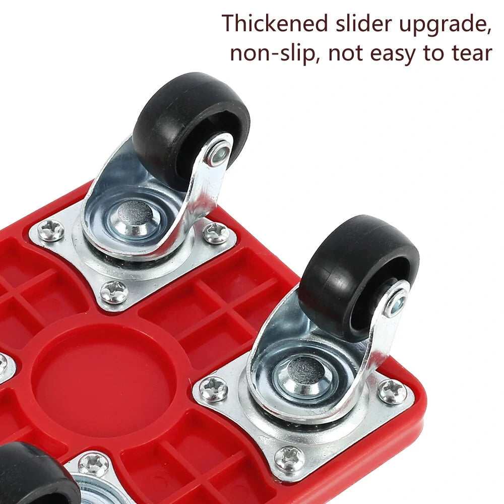 Heavy Duty Furniture Lifter Mover Set with Universal Wheels, 400kg Capacity - Red Compact Roller Bar Hand Tools for Easy Moving