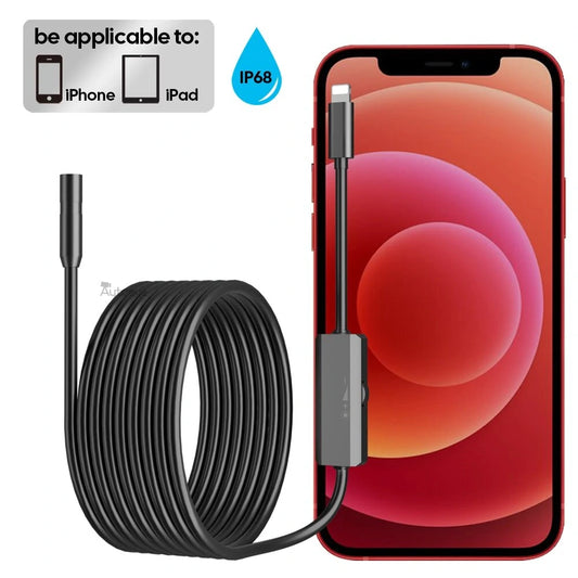 8MM Waterproof Endoscope Camera with 8 LEDs for iPhone iOS - Car Inspection Borescope