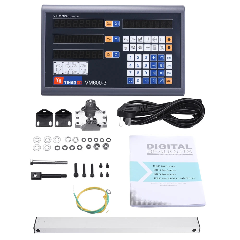 YIHAOGD YH CNC Milling DRO Display with 2/3 Axis Grating, TTL Linear Scale Encoders 50-1100mm for Lathe Tools