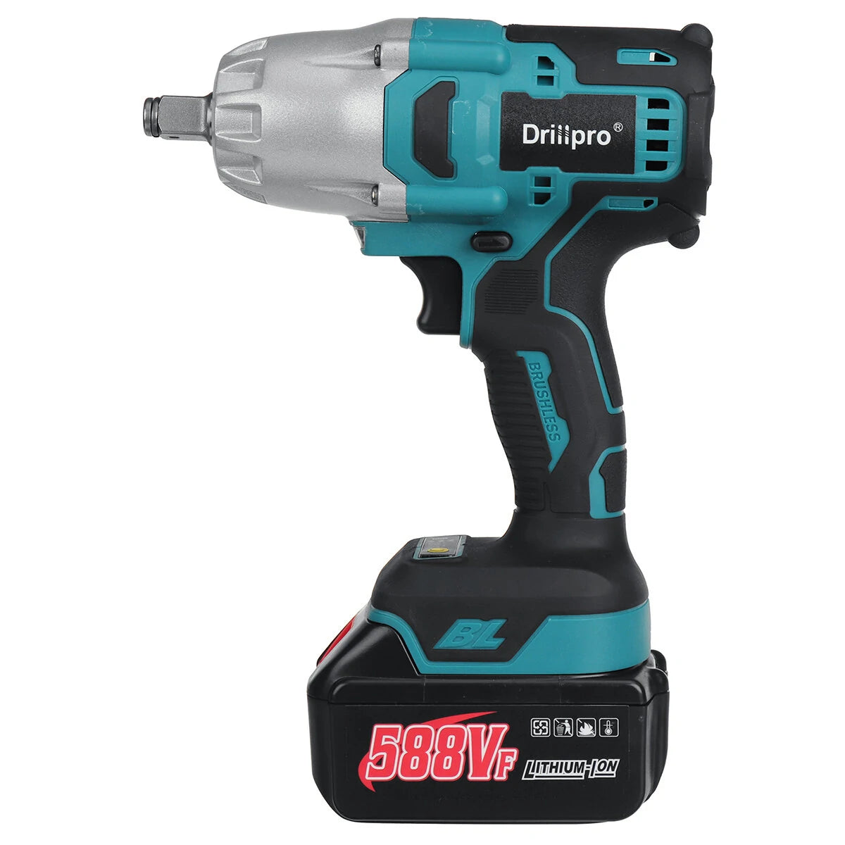 Drillpro 588VF Cordless High Torque Brushless Impact Wrench for Makita 18V Battery