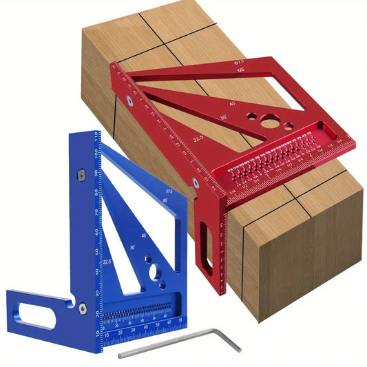 JIGHOLE Durable Aluminum 3D Angle Measuring Tool - T-Type Triangle Protractor & Scriber for Woodworking (Metric/Imperial)