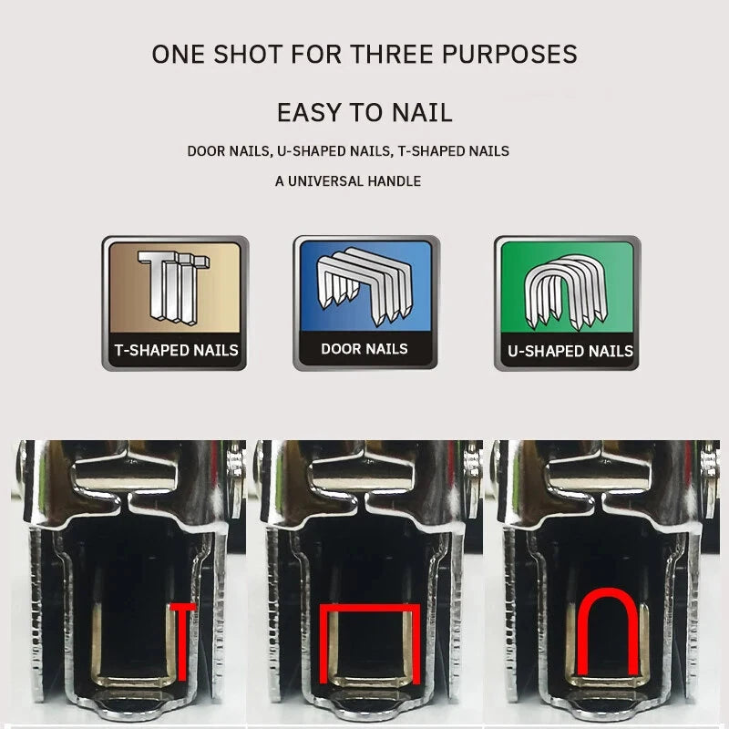 Portable 3-in-1 Manual Nailing Machine - Sturdy, Comfortable, Universal for T, U, and Straight Nails