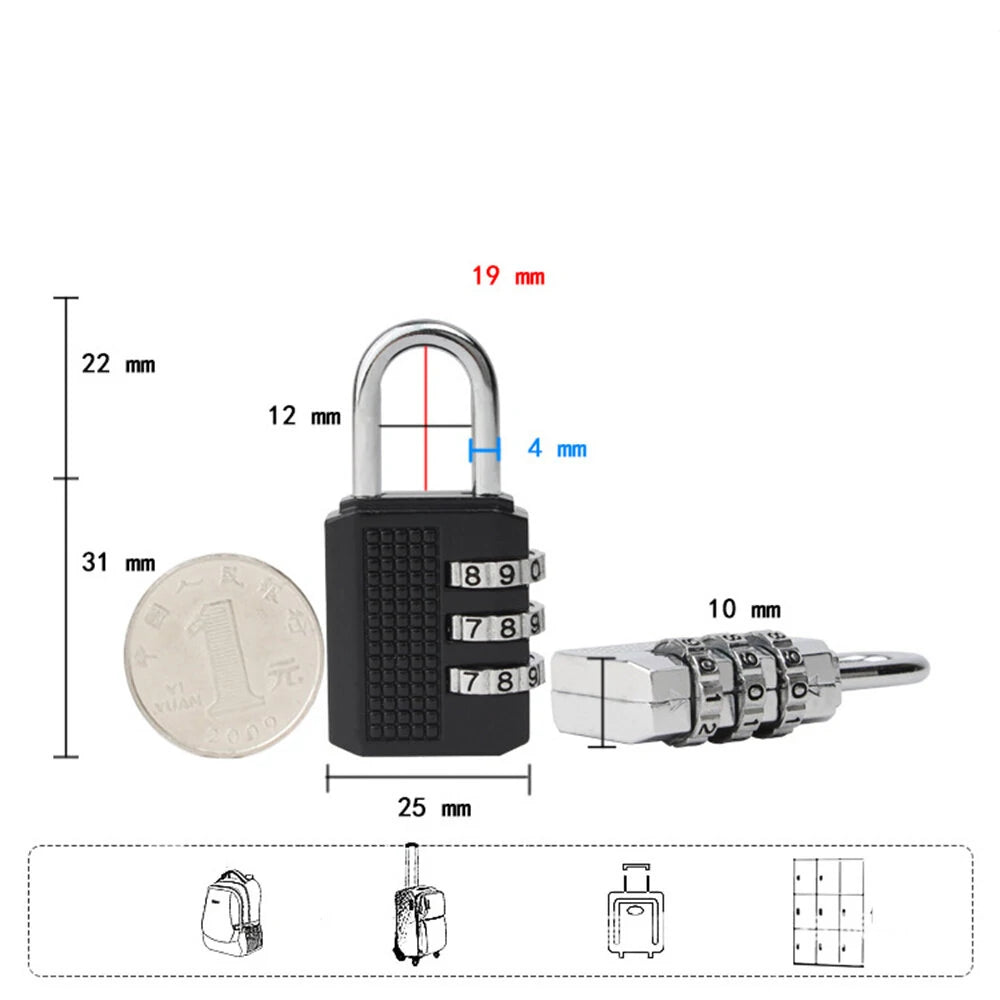 High-Quality Black Zinc Alloy Mini Combination Lock for Secure Luggage and Storage