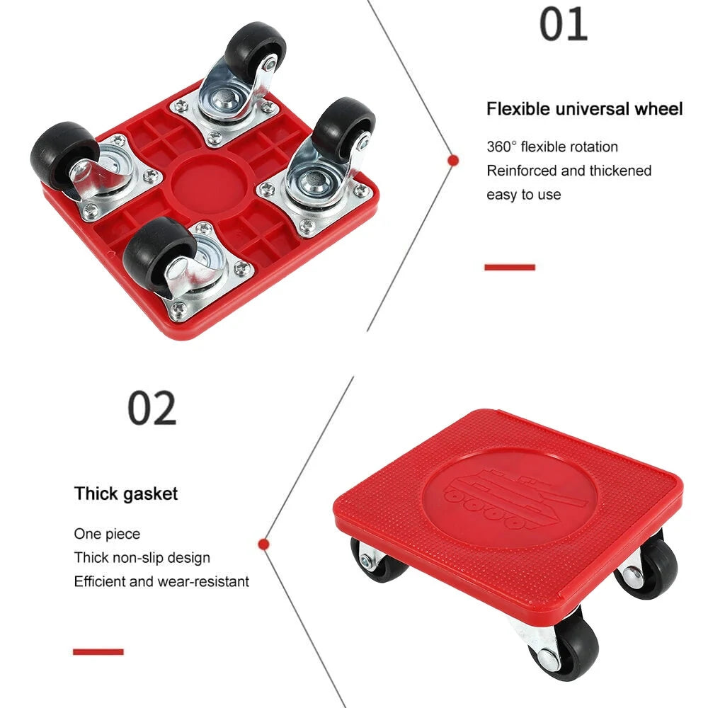 Heavy Duty Furniture Lifter Mover Set with Universal Wheels, 400kg Capacity - Red Compact Roller Bar Hand Tools for Easy Moving