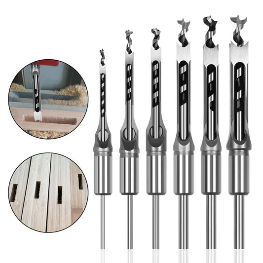 6PCS Woodworking Mortising Chisel Set - Sharp Square Hole Drill Bits (6.4-16mm)