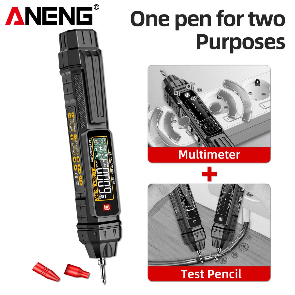 ANENG A3005D 2-in-1 Multimeter Test Pen with VA Color Display, Auto Shutdown, NCV Induction, Non-Contact Detection, High Portability for Electricians & DIY Enthusiasts