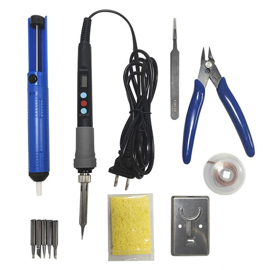 Digital 90W Soldering Iron with Adjustable Temperature (180-480°C), Rapid Heating, Sleep Function, 5 Tips, Holder, Sponge, Tweezers, Pliers