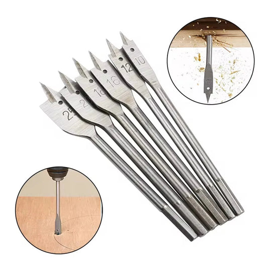 Woodworking Drill Bit Set - 6 PCS High Carbon Steel HRC50, Three-Pointed Flat Design for DC/AC Drills