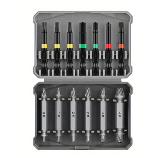 13-Piece Dual-Headed Screw Extractor Set - Wear-Resistant Chrome Vanadium Steel for Stripped/Rusted Screw Removal, Rust-Proof Woodworking Tool, No Power Needed