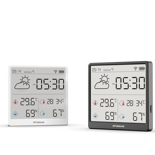 Xiaomi Duka Atuman TH3 Hygrometer - Indoor/Outdoor WiFi Temperature & Humidity Monitor, 4.3 LCD, Type-C Charging, Clock & Calendar (1/2 Pack)