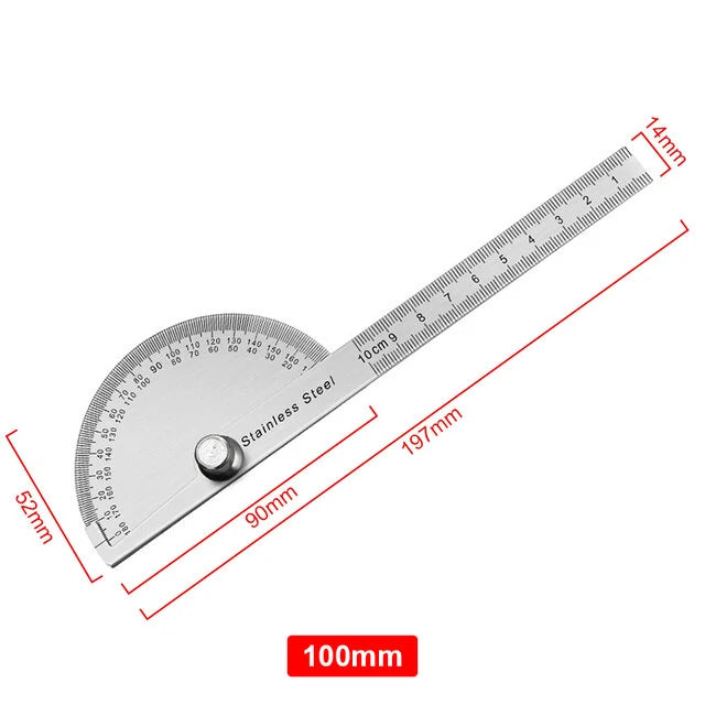 Stainless Steel 180° Protractor Angle Finder Goniometer Woodworking Rotary Measuring Ruler Tools
