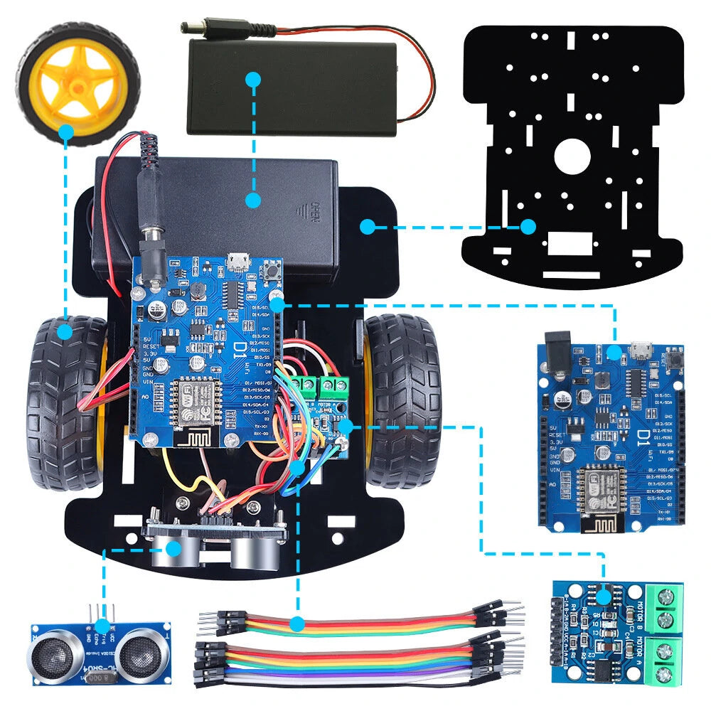 2WD Smart Robot Car Kit for Arduino: ESP8266 ESP12E D1 WiFi Board - Automation & Electronic Robotics Starter Kit