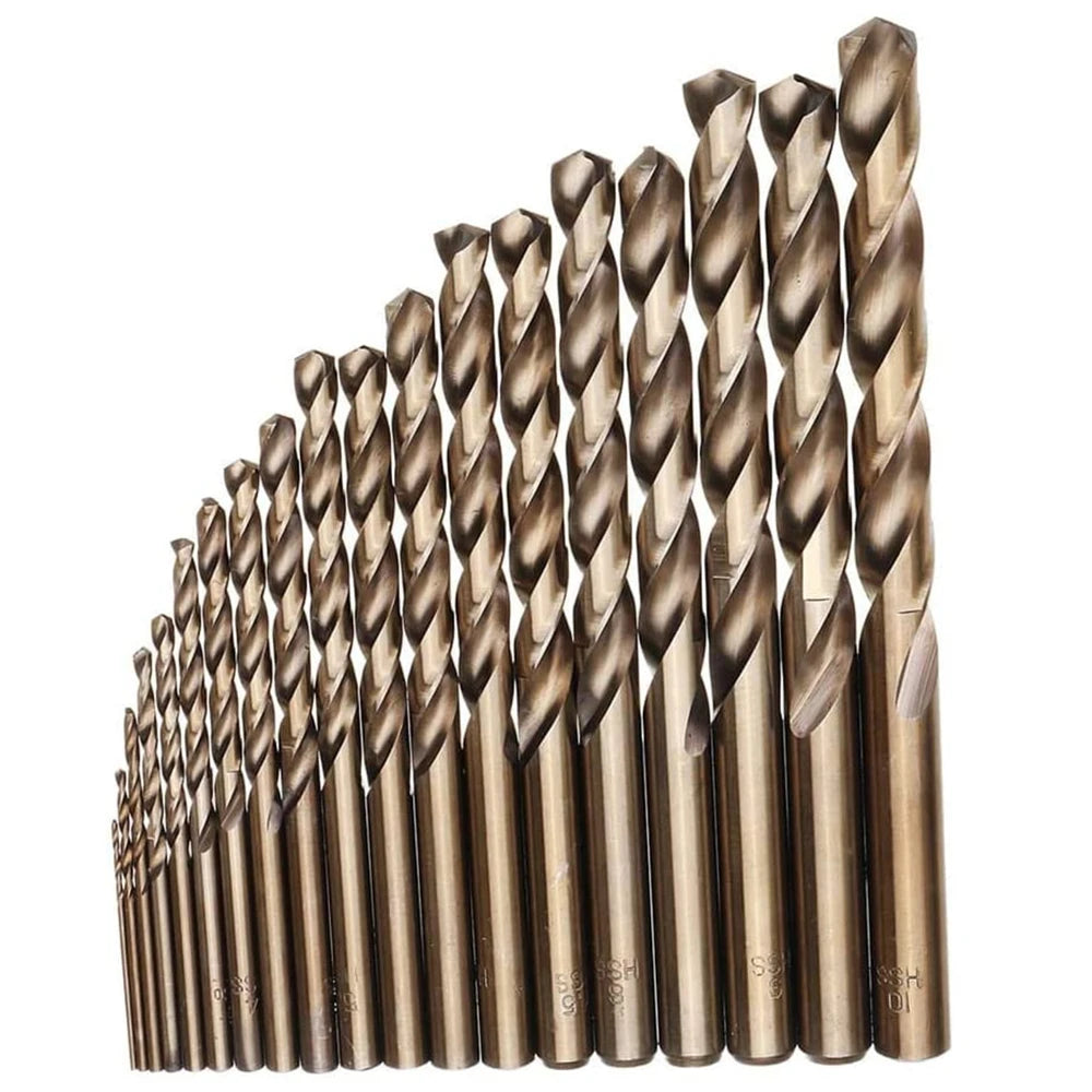 M35 Cobalt Drill Bit Set - HSS-Co Twist Bits for Stainless Steel, Wood, Metal with Metal Case - Drillpro Jobber Length