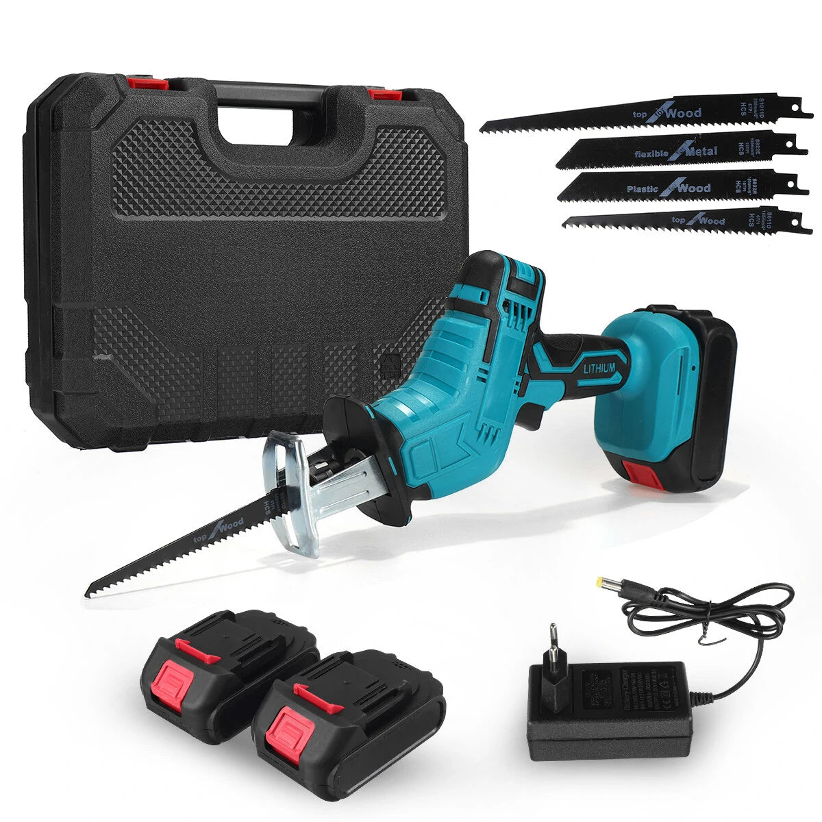 Wolike 88VF Cordless Reciprocating Saw - Battery Powered Electric Saw for Metal, Wood, PVC, Tree with 4 Blades & Makita-Compatible Battery