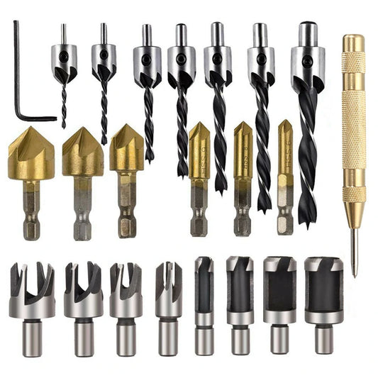 Countersink Drill Bit Set - 23pcs Heavy Duty Chamfer & Step Drill Bits, Wear-Resistant Punching Set